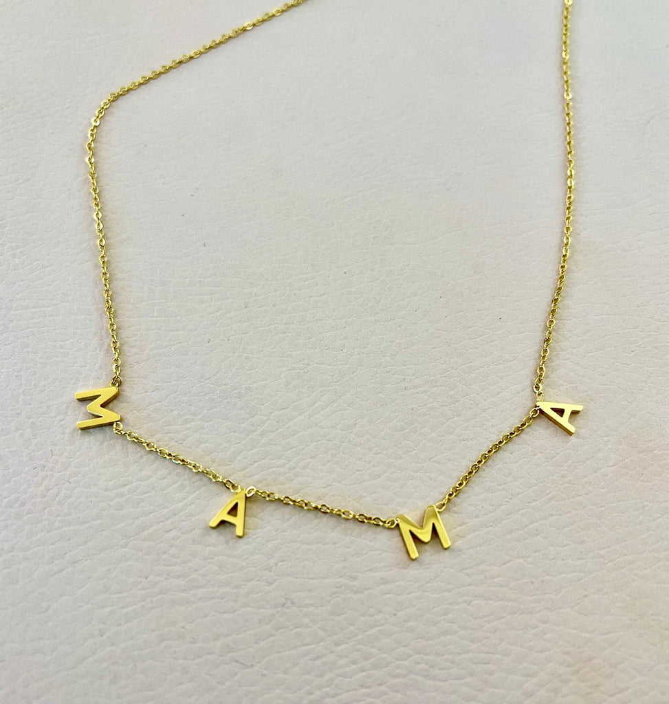 dainty mama necklace in 18k gold
